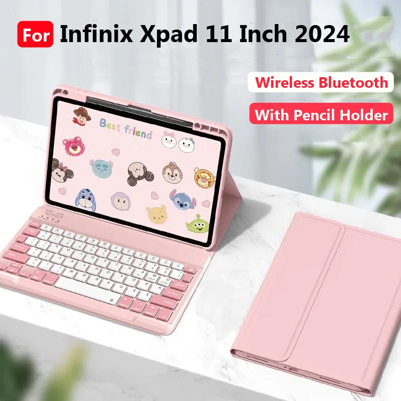 

Чехол с клавиатурой для Infinix Xpad XPAD 11 дюймов 2024 с держателем для карандашей, чехол для планшета, беспроводной Bluetooth, искусственная кожа с откидной крышкой