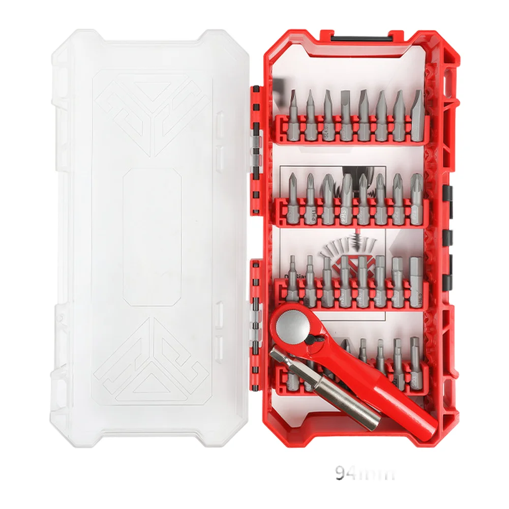 34 Piece Ratchet Wrench Bit Set Red Alloy Steel Screwdriver Bits Socket Kit For Flat Hex For Cross Head Repair Home Garden Tool