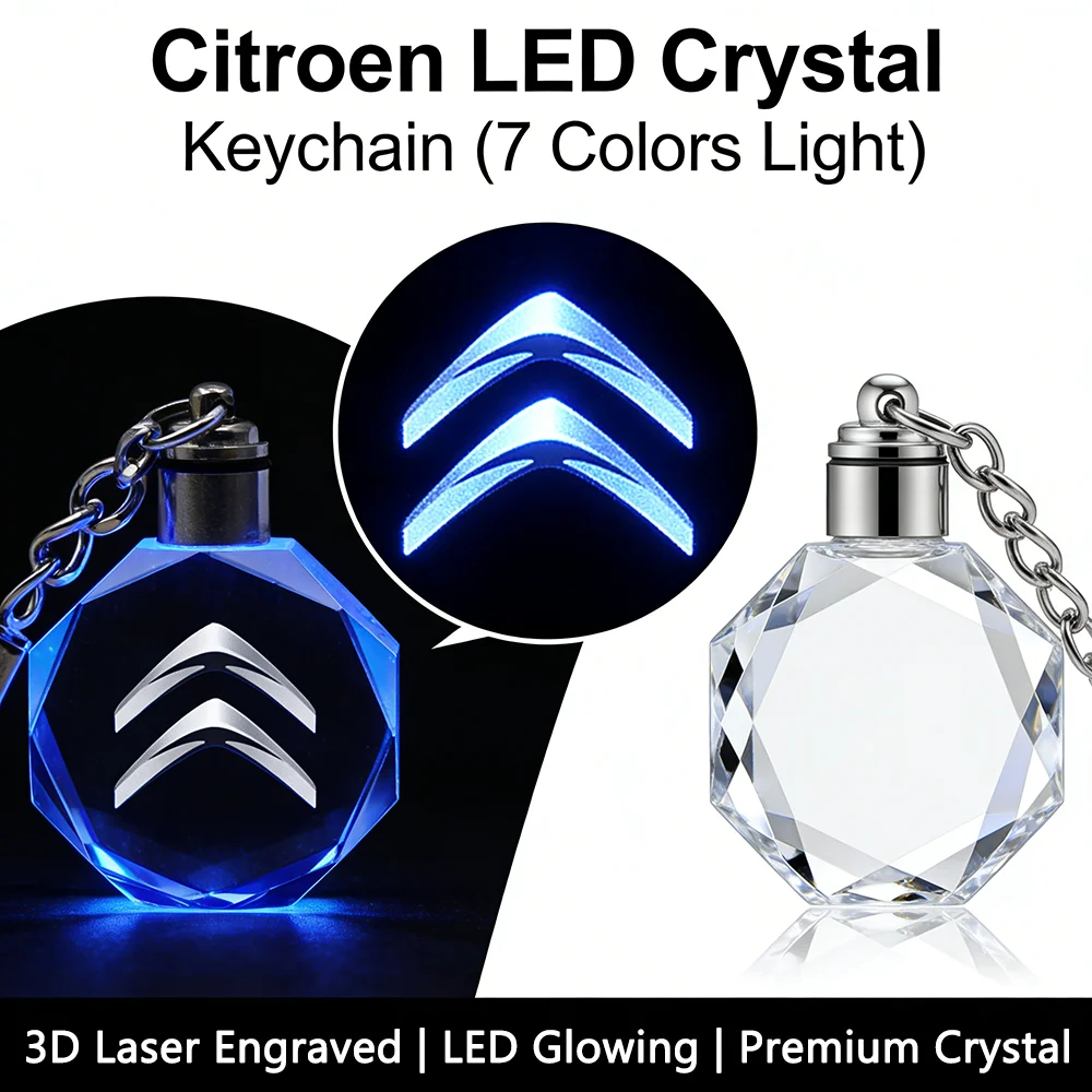 Citroen LED Crystal Keychain Decoration Car Logo Key Ring for C4 C3 C5 C1 DS3 DS5 Jumper Berlingo Xsara Auto Accessories