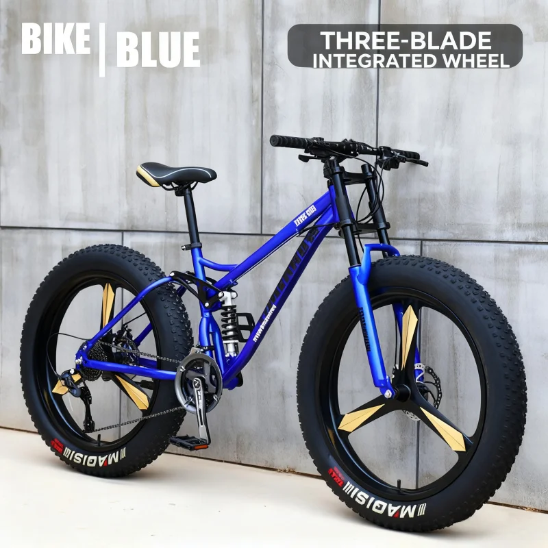 دراجة جبلية زرقاء للبالغين على الطرق الوعرة 3 في 1 متغيرة السرعة لإطارات الثلج على الشاطئ ممتصة للصدمات عجلة كبيرة 4.0 واسعة جدًا #5