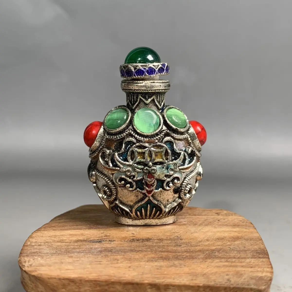Vintage Cloisonne Bronze Snuff Bottle, Mini Portable Smoking Accessory, Collectible Antique Cultural Hand Piece