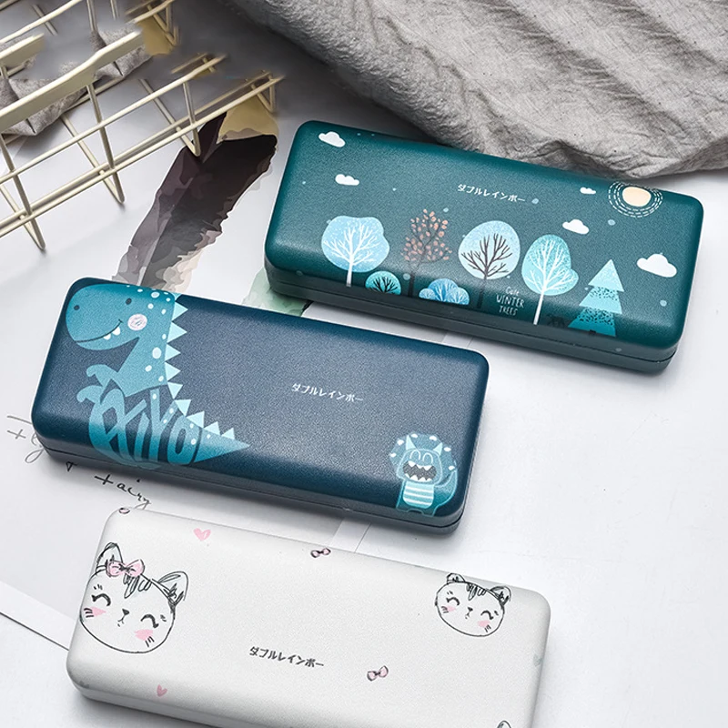 Cartoon Pattern PU Spectacle Cases for Eyeglasses Flip Sunglasses Box Bag Portable Rectangle Eyewear Protector With Cloth Gift