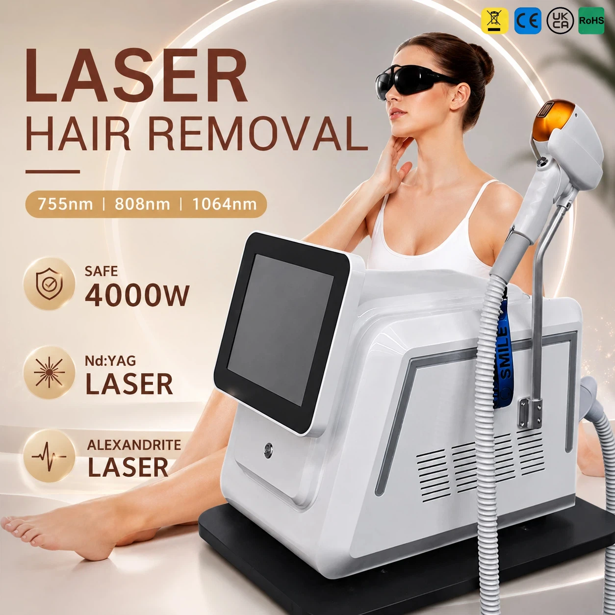 

Professional Men Woman Laser Hair Removal Device 4 Wavelength Diode Ice Cooling for Beard Body Permanent Reduction Painless Home