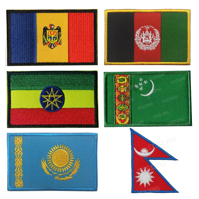 1PC 3D Embroidered Flag Badge Ethiopia Moldova Sri Lanka Maldives Montenegro Denim Jacket Clothes Hat Armband Patch 8*5cm