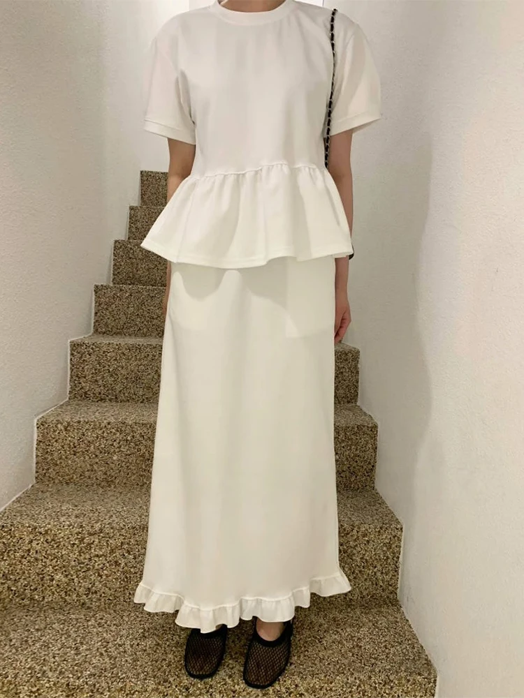 

Liliang ort Sve T-irt And f Skirt Set Women's Summer New Splicing Lace Faionable Quali Two-Piece Suit