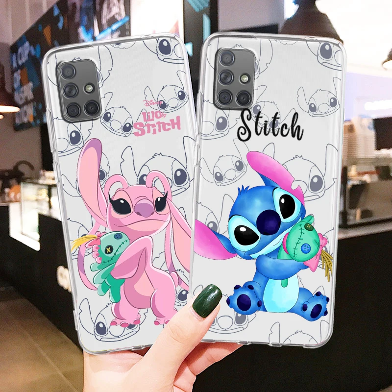 Stitch Lilo Angel For Samsung Galaxy A04 A04E A42 A12 A02S A91 A81 A71 A51 A41 A31 A21 Transparent Soft Phone Case Coque Capa