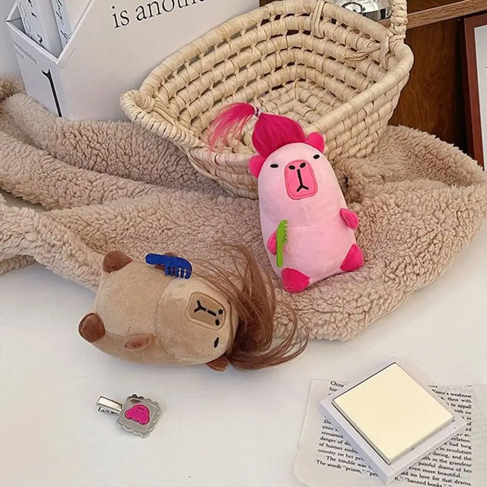 Matte Texture Long-haired Capybara Doll Pendant Hanging Bags Decor Bag Pendant Stuffed Capybara Keychain Creative Cute