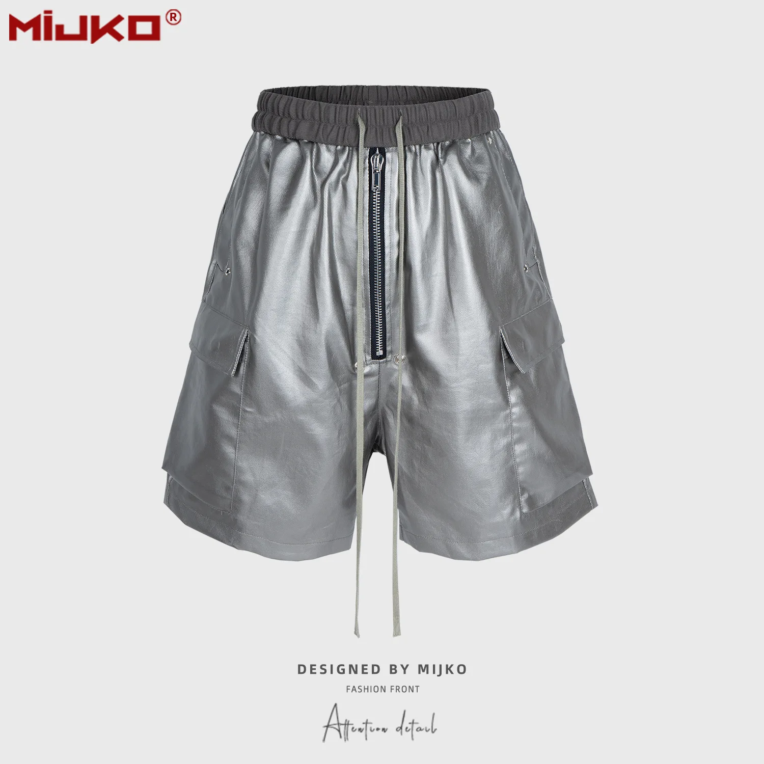 MIJKO Sliver Black Shorts Men's and Women's Spring Summer New Casual Pants Zipper Long Drawstring Workwear Shorts 25ss