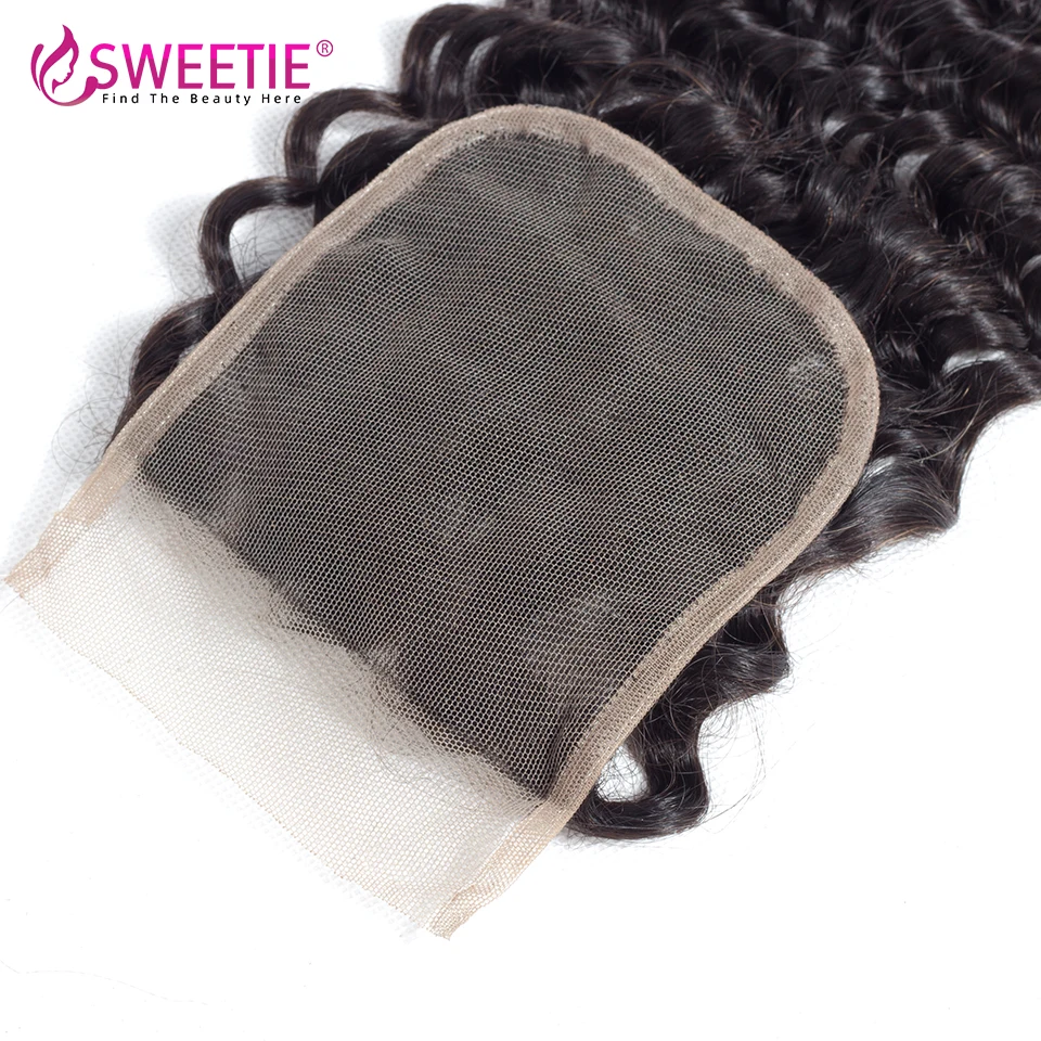 4x4 Deep Wave Closure 100% Human Hair Lace Closure Natural Color Remy Hair Extensions Brazilian Transparent Lace Frontal