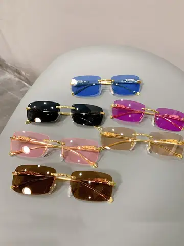 Vintage Sunglasses Rimless Cut Edge Sunglasses Fashion Designer Shades Luxury Golden Leopard Frame Sunglasses UV400