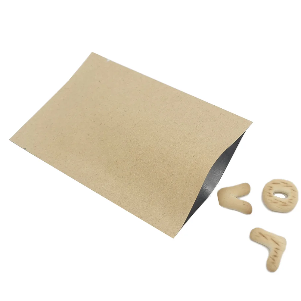 Eco Friendly Small Open Top Mylar Pouch,  Heat Sealable Airtight Kraft Paper Aluminum Foil 3 Side Seal Bag