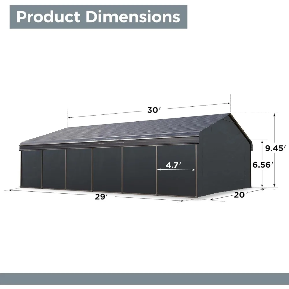 20 x 30 ft Metal Carport Kits with Galvanized Steel Roof & Removable Sidewalls, Heavy Duty Metal Carport Canopy