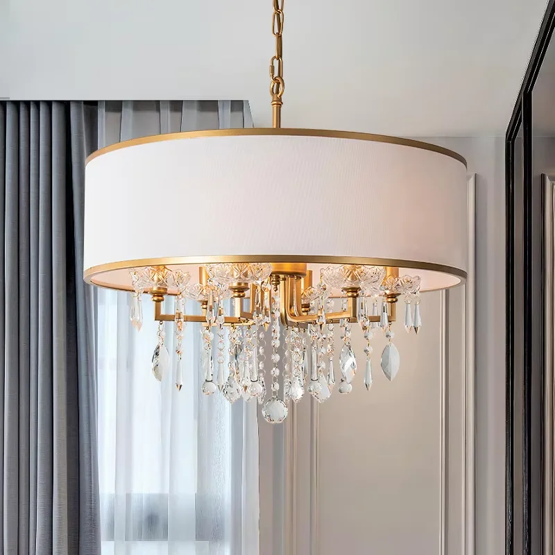 study dressing room lamp Noble LED crystal chandelier golden bedroom lamp modern American round crystal living room