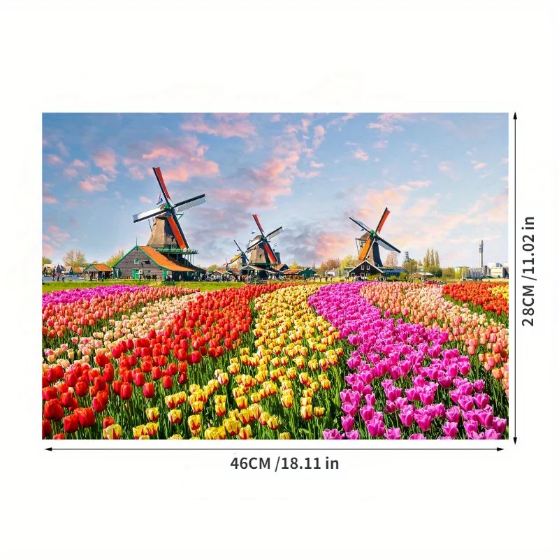 500 Pieces Jigsaw Puzzle for Adults Painting Dutch Windmills Paper Puzzles Home Decor Wall Display Christmas Thanksgiving Day