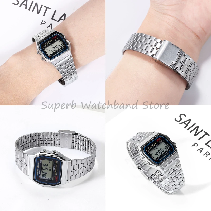 حزام (استيك) ساعة ل كاسيو F91W F84 F105 F108 A158 A168 AE1200 AE1300 18 مللي متر سوار معدني الرجال ساعة اكسسوارات استبدال #4