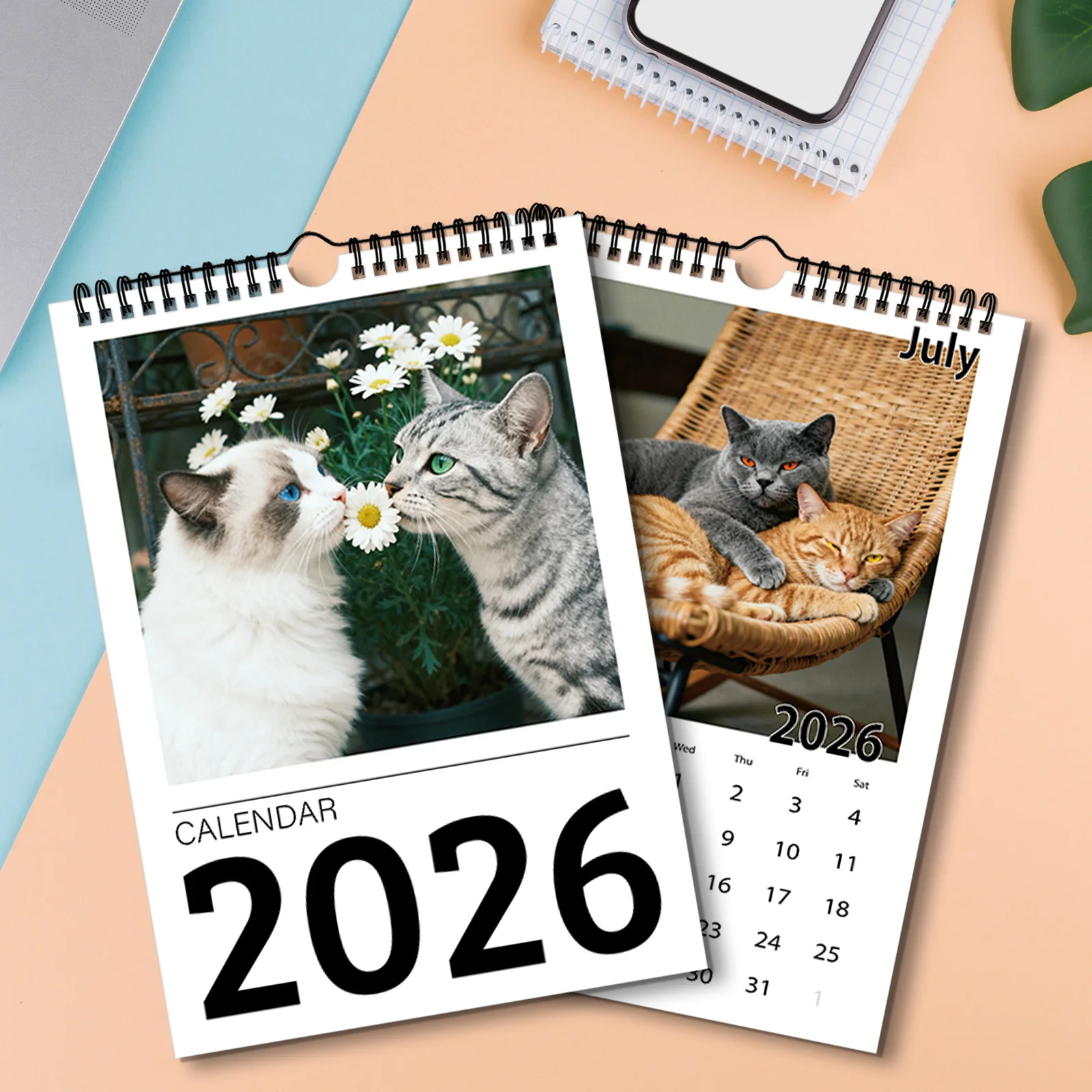 1 قطعة 2026 تقويم حائط A4، تقويم عيد الميلاد، مخطط شهري مع صور قطة لطيفة، مثالي للمعلم المنزلي للمكتب والمدرسة #3