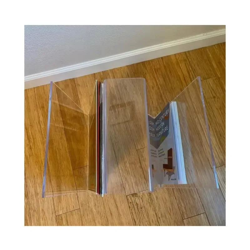 

Hooqu Vintage Mid Century Modern Clear Bent Acrylic Magazine Rack Vinyl Record Desk & Transparent Computer Table Stylish Display