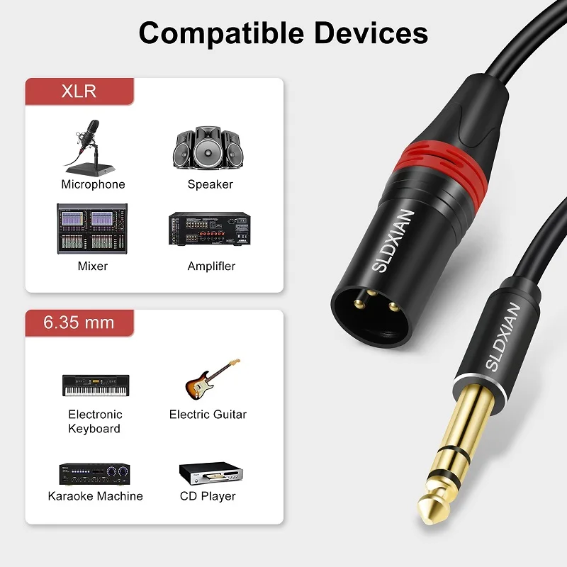 1/4 inch TRS to XLR male cable,  balanced 6.35mm TRS plug to 3-pin XLR male TRS male to XLR male microphone cable