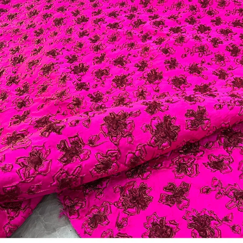 High Quality Brocade Jacquard Fabric Three-dimensional Flower Fashion Pink Latest Pattern Handmade Diy Clothing Fabric for Dress