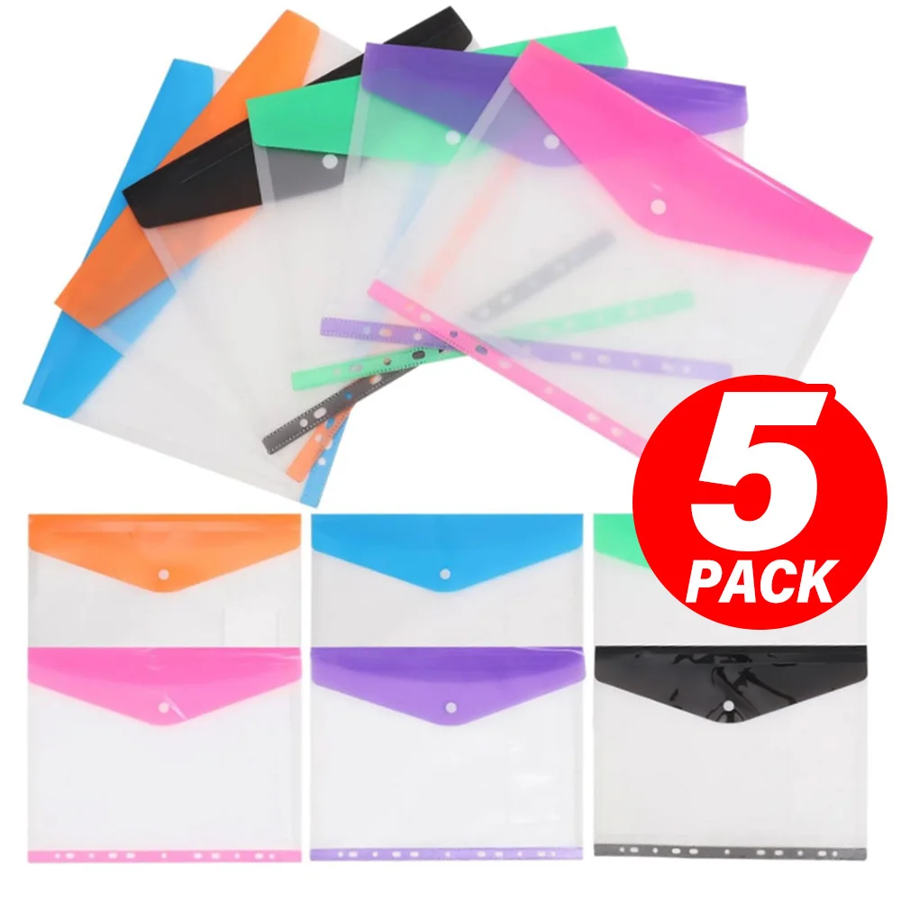 1-5Pcs Transparent File Bag with Record Labe Document Bag A4 Binder Pocket Plastic Envelopes Expand Binder Folders Stereoscopic