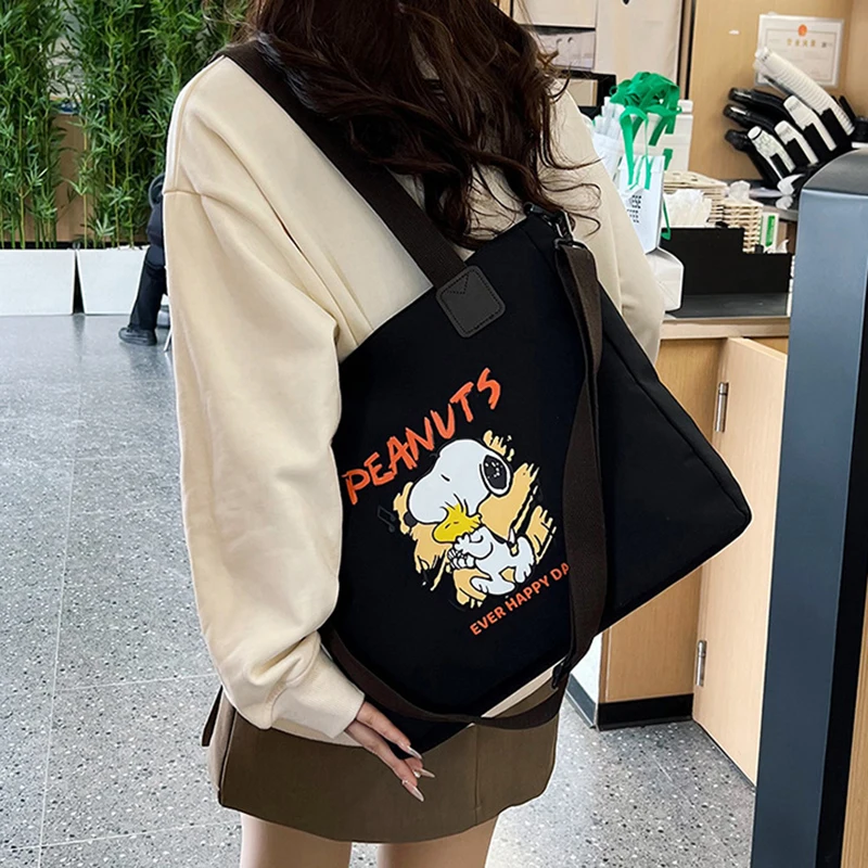 MINISO Disney Collection Snoopy Canvas Crossbody Bag Cartoon Cute Print Handbag Fashionable Large Capacity Canvas Bag