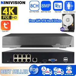 Tuya Smart Life 8CH 4K 8MP POE NVR Video Recorder H.265 IP Camera CCTV System Network P2P Video Surveillance Camera