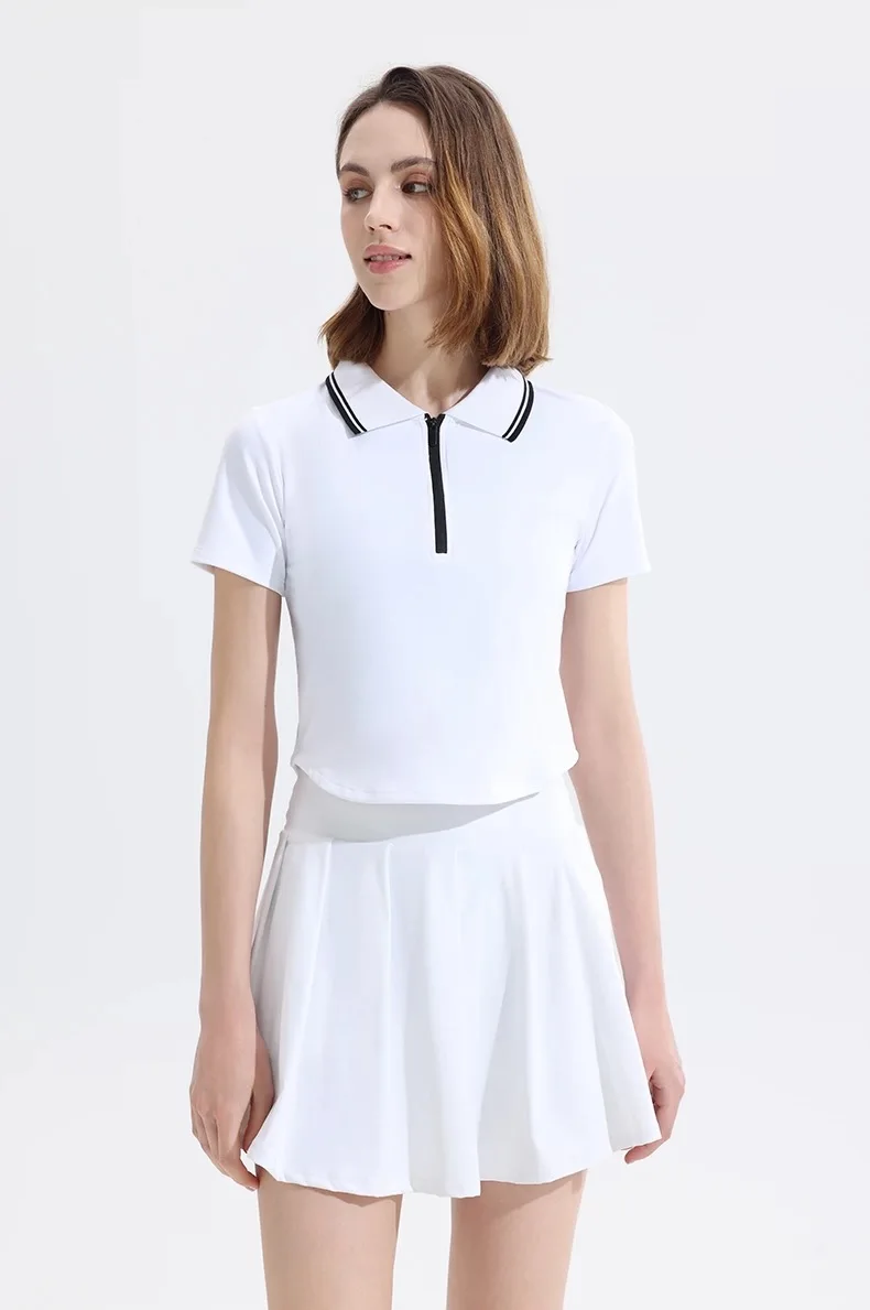 

Women's Summer Badminton Uniform Quick Dry Polo Neck Top And Skirt Set Fitness Tennis Sportswear Running Gear