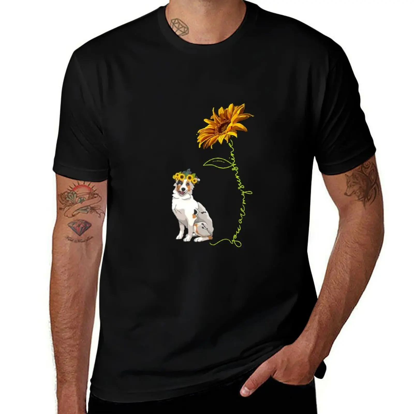

You Are My Sunshine Australian Shepherd t shirt, Sunflower a T-Shirt man graphic t shirt cotton tshirt 100% T-Shirt