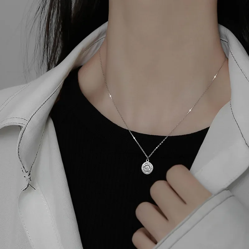 Women S925 Sterling Silver Collarbone Chain With Niche Design Coin Pendant Stylish And Durable Necklace For Daily And Party Wear
