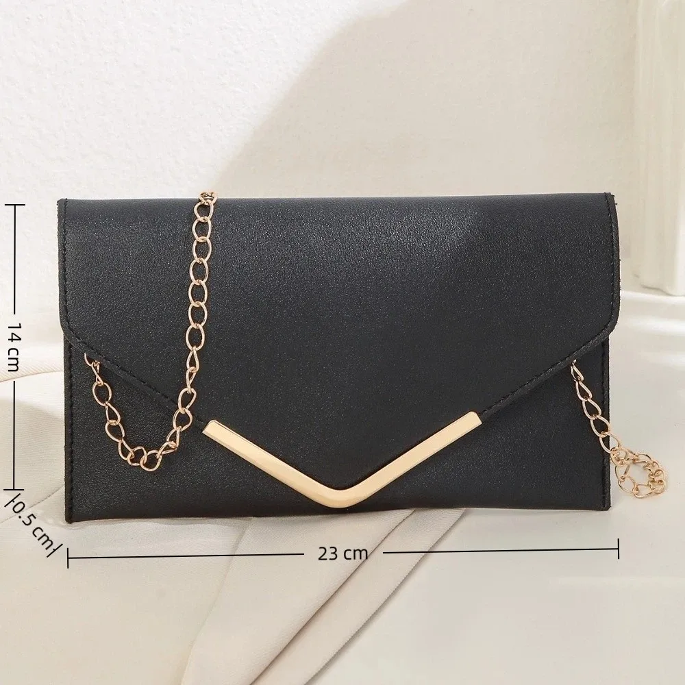 Fashion PU Leather Crossbody Bag Chain Strap Solid Color Shoulder Bag Evening Clutch Bag Party