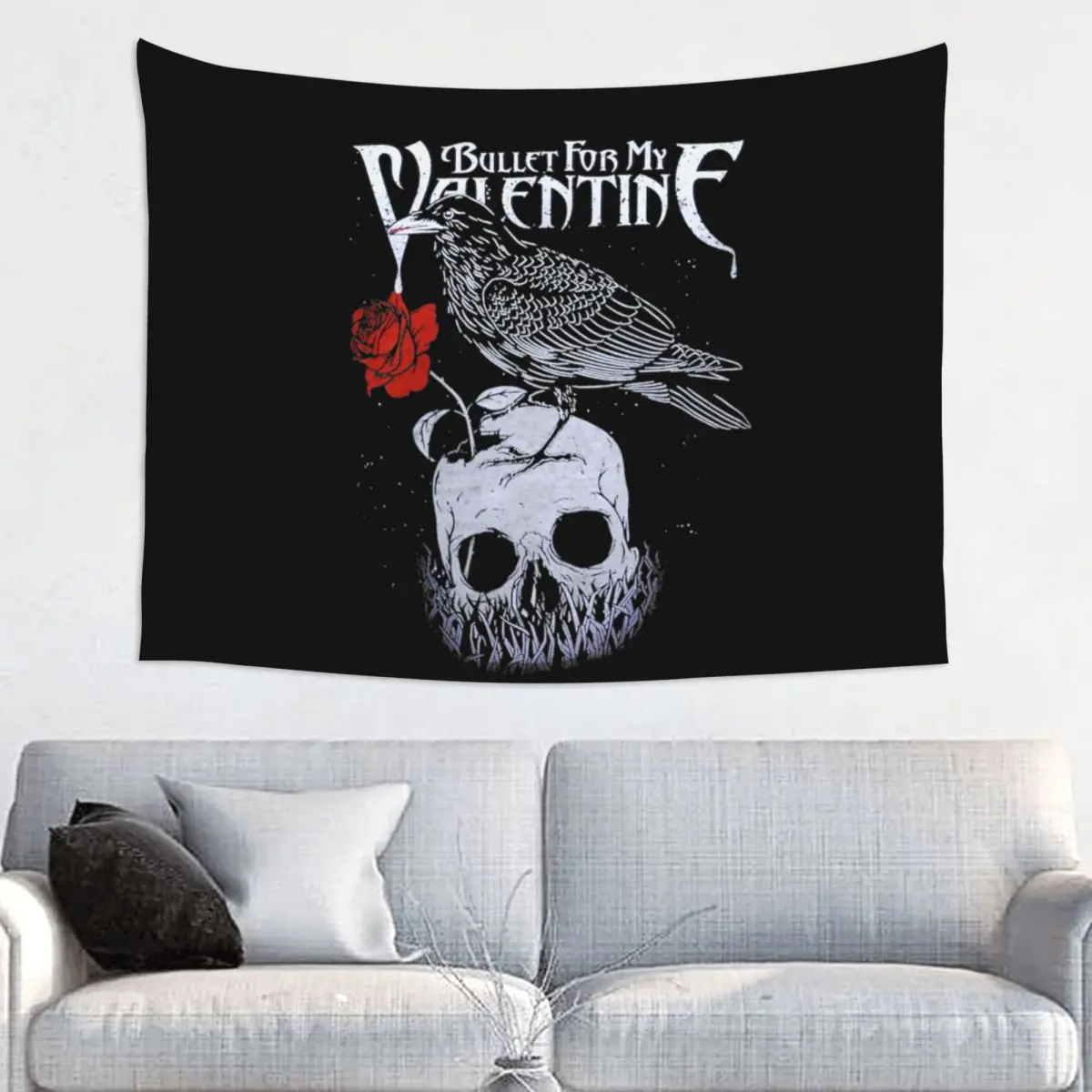 Bullet For My Valentine Tapestry Wall Hanging Hippie Polyester Tapestries Skull Rose Music Boho Decoration Room Decor Tapiz