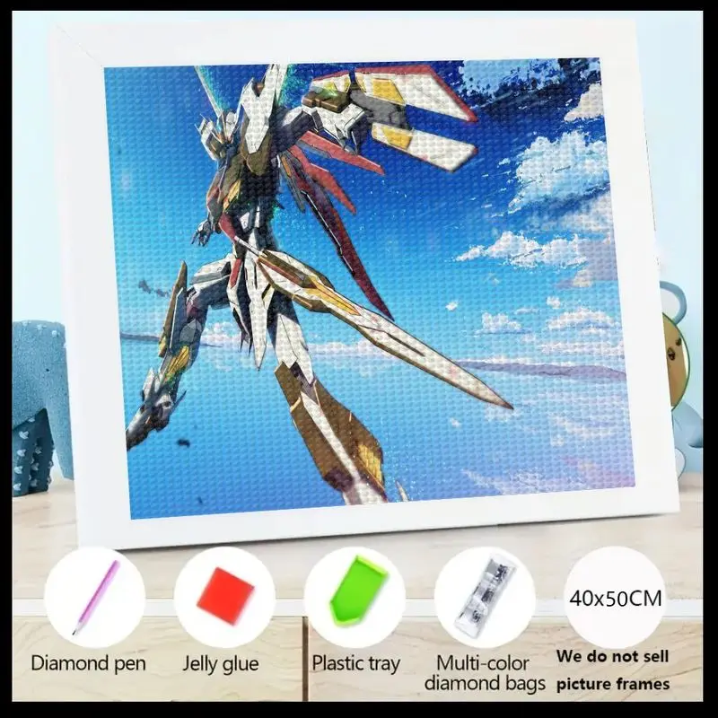 

1PC 5D Full Drill DIY Diamond Painting Kit, Mecha Robot Gundam Anime Sci-Fi Warrior Diamond Art Set, Large 40x50CM Crystal Rhine