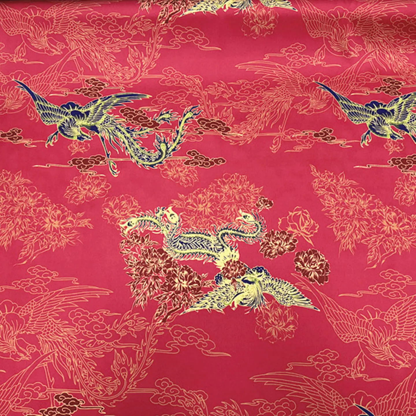 

Phoenix Pattern Wide Width Stretch Silk Double Duchesse Satin Fabric Mulberry Silk for Chinese Style Dress