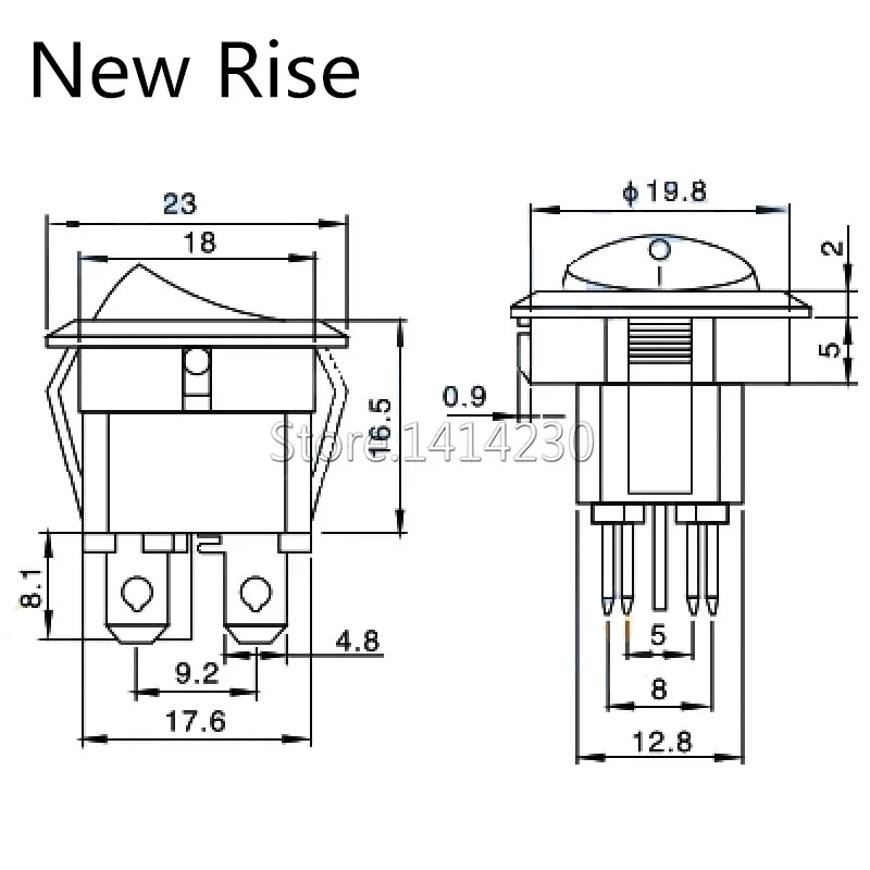 2PCS 23mm Round Rocker Switch Kit 2pin 3pin 4pin 6pin 10A/125V 6A/250V AC 2/3 Position SPDT DPDT ON-OFF-ON/ ON-OFF