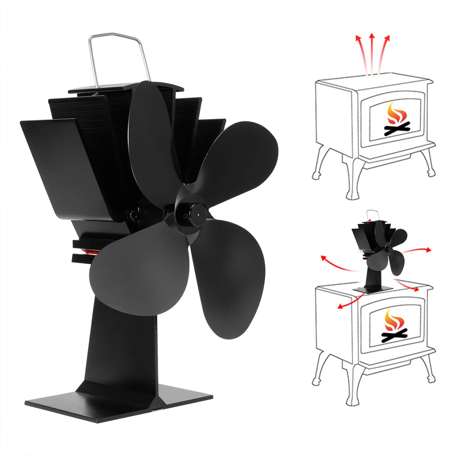 4 Blade Heat Powered Stove Fan Mini Fireplace Fan Log Wood Burner Eco-fan Quiet Fireplace Fan Heater Efficient Heat Distribution