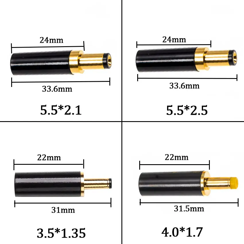 Gold Plated DC Power Plug Connector 5.5x2.1mm/5.5x2.5mm 4.0x1.7mm / 3.5x1.35mm DC Male Plug DIY Welding Output Adapter