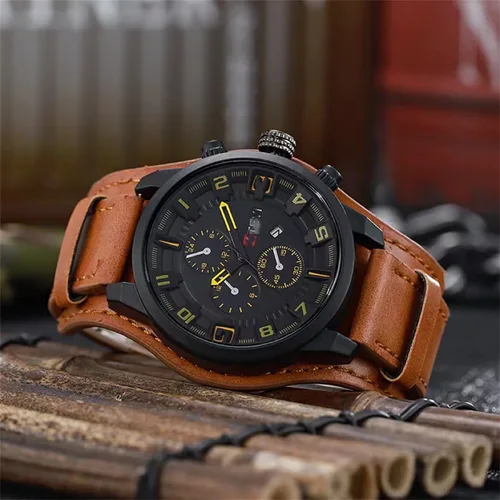 Imagen 1 del producto Relojes de pulsera de cuarzo Retro a la moda para hombre, reloj de lujo para hombre, reloj de negocios de cuero PU, reloj de pulsera deportivo táctico militar para exteriores