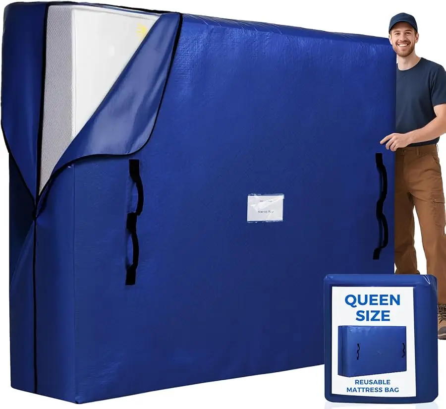 

Mattress Bags for Mo ing, Mattress Co ers with Hea y Duty Handles, Reusable Mattress Storage Bag for Mo ing Supplies(Na y, Queen