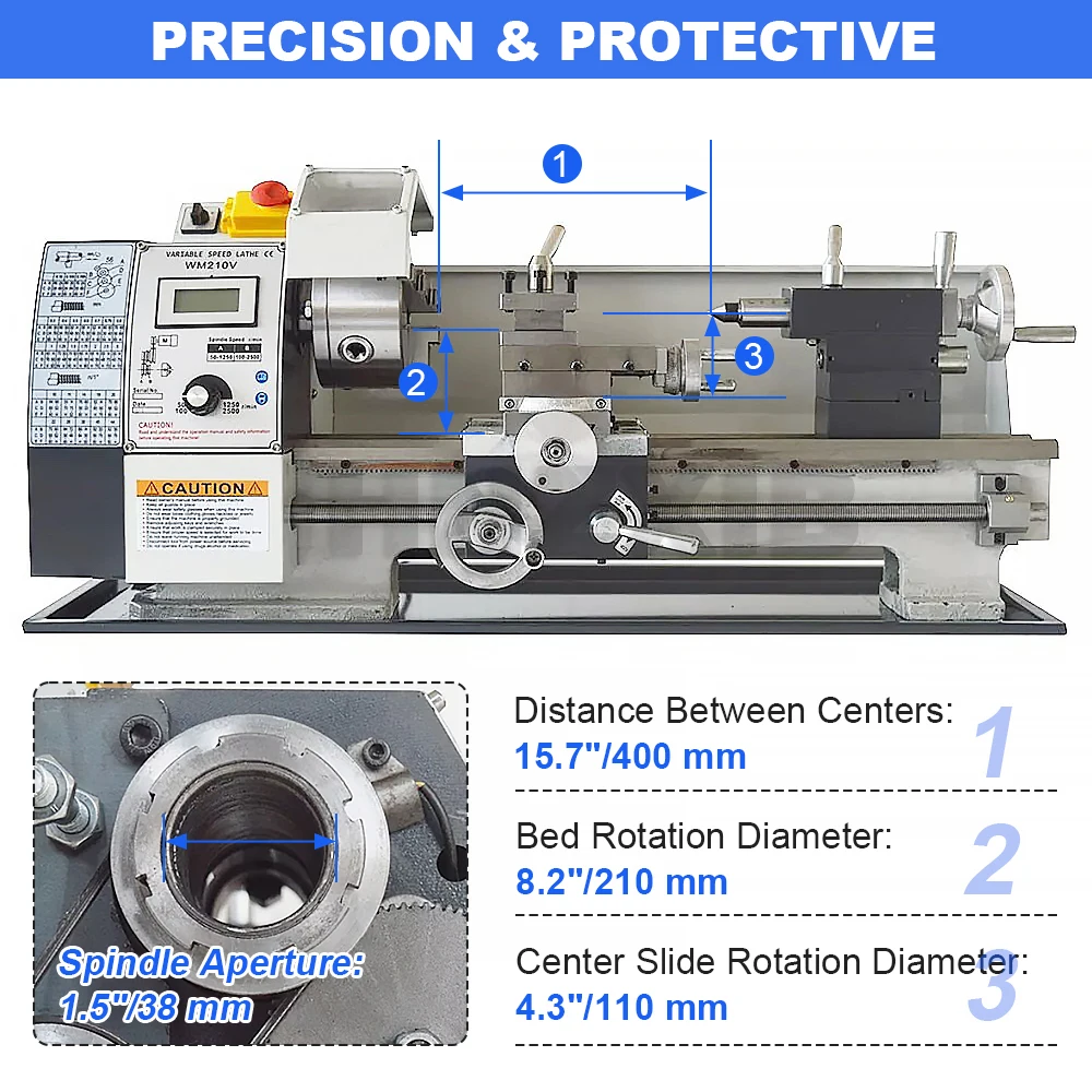 900W 400 Brushless Motor Mini Metal Lathe 38mm Spindle Hole 125mm Chuck Engraving Cutting Machine Tool Woodwork