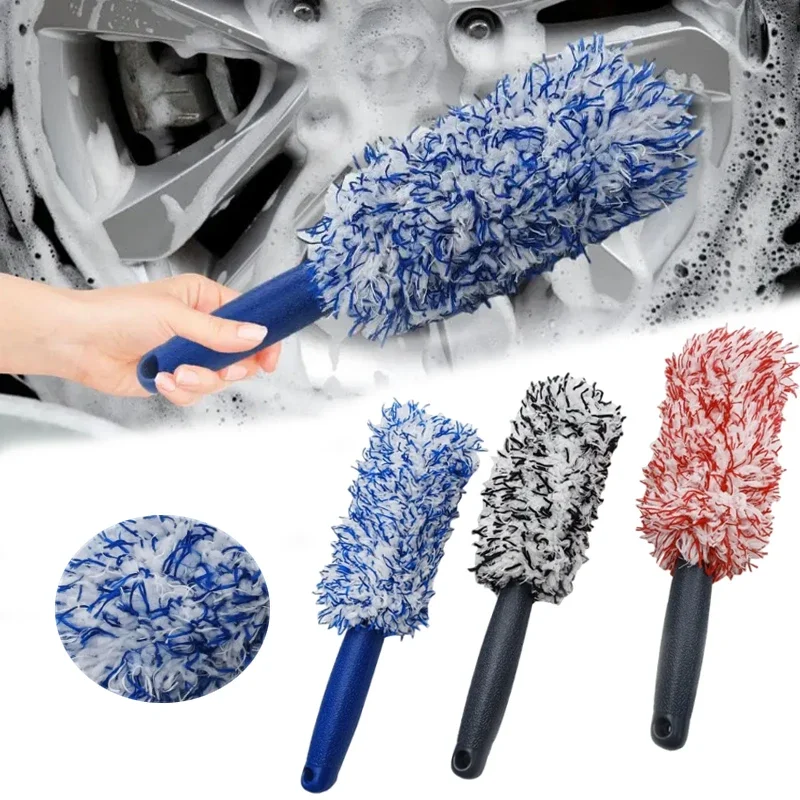 

Colourful Shaggy Wheel Brush Microfiber Long Handle Tyre Brush Foamy Deep Cleaning Maintenance Tools Car Detailing Products