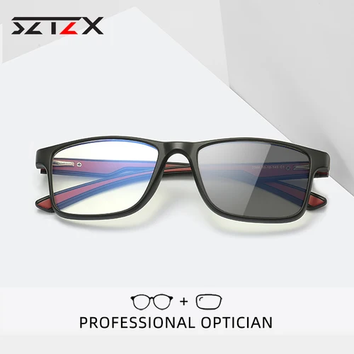 Imagen 2 del producto SZTZX gafas de lectura fotocromáticas clásicas antiluz azul TR90 gafas ópticas cuadradas miopía hipermetropía gafas graduadas
