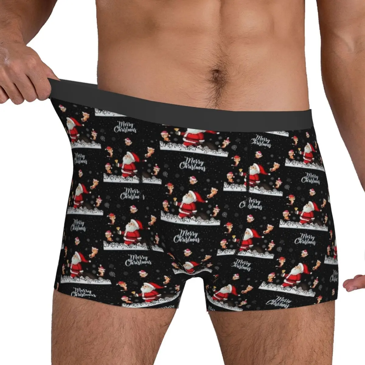 Funny Cat Merry Christmas Santa Claus Underwear Male Underpants Print Breathable Boxer Shorts Trenky Shorts Briefs Large Size