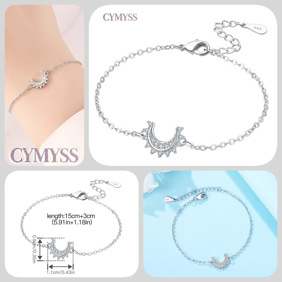 Zierliches Tennisarmband aus 925er Sterlingsilber mit Schmetterlingsanhänger und eingelegtem Zirkonia, edler Schmuck für Frauen, Hochzeits- und Geburtstagsgeschenk – Detail 10