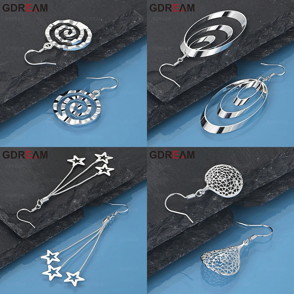 

GDREAM 925 Sterling Silver Oval Thread Three-Ring Earrings Simple Temperament Women'S Birthday Gift Jewelry