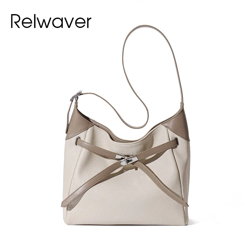 

Relwaver women shoulder bag genuine cow leather tote bag 2024 winter big capacity commuting ladies handbag fashion underarm bag