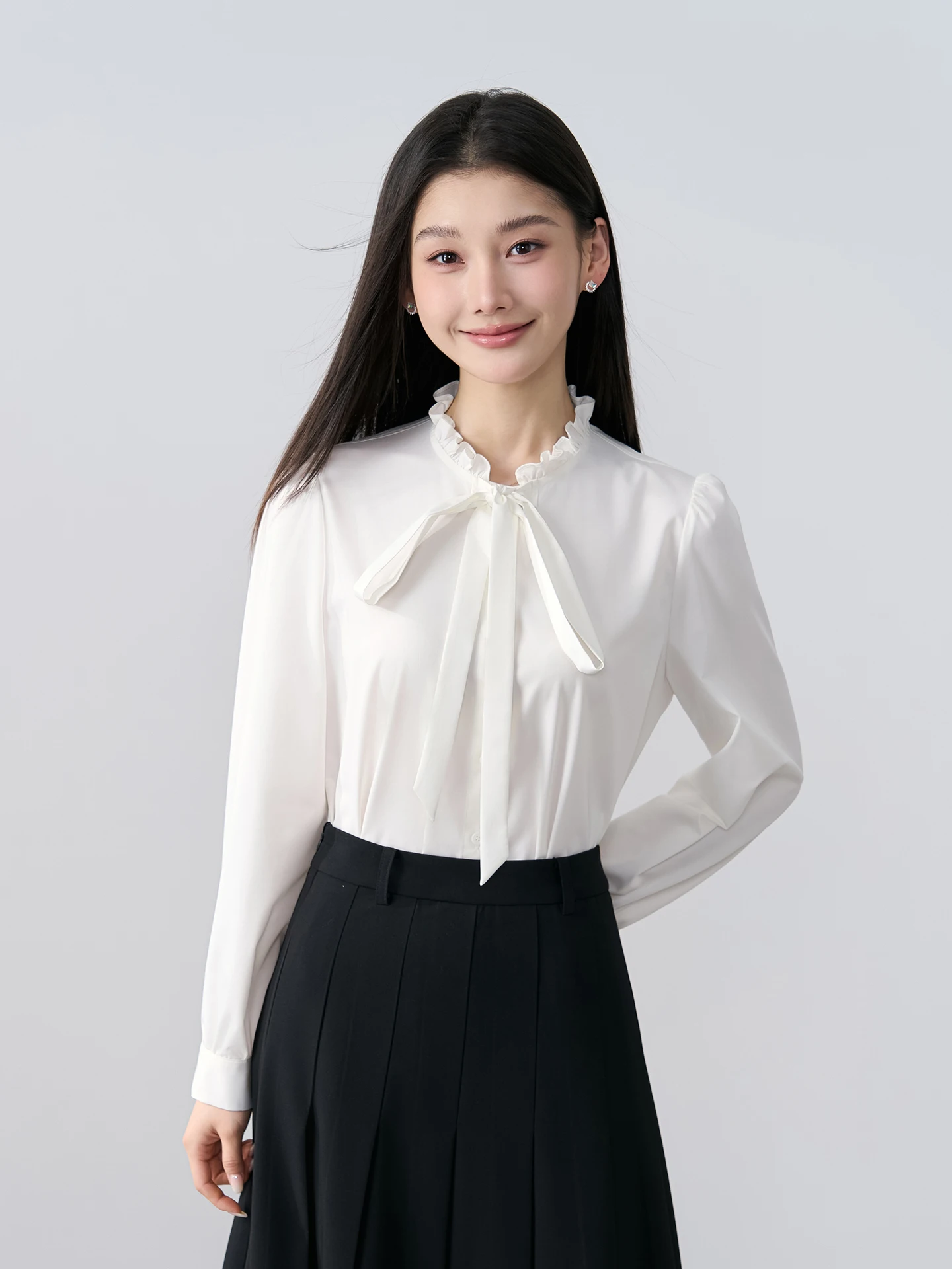 

Berd Miss White Long Sleeve Shirt Women's Spring Commute Formal Wear Office Commuting Top Set Anti-Wrinkle Polyester Blend