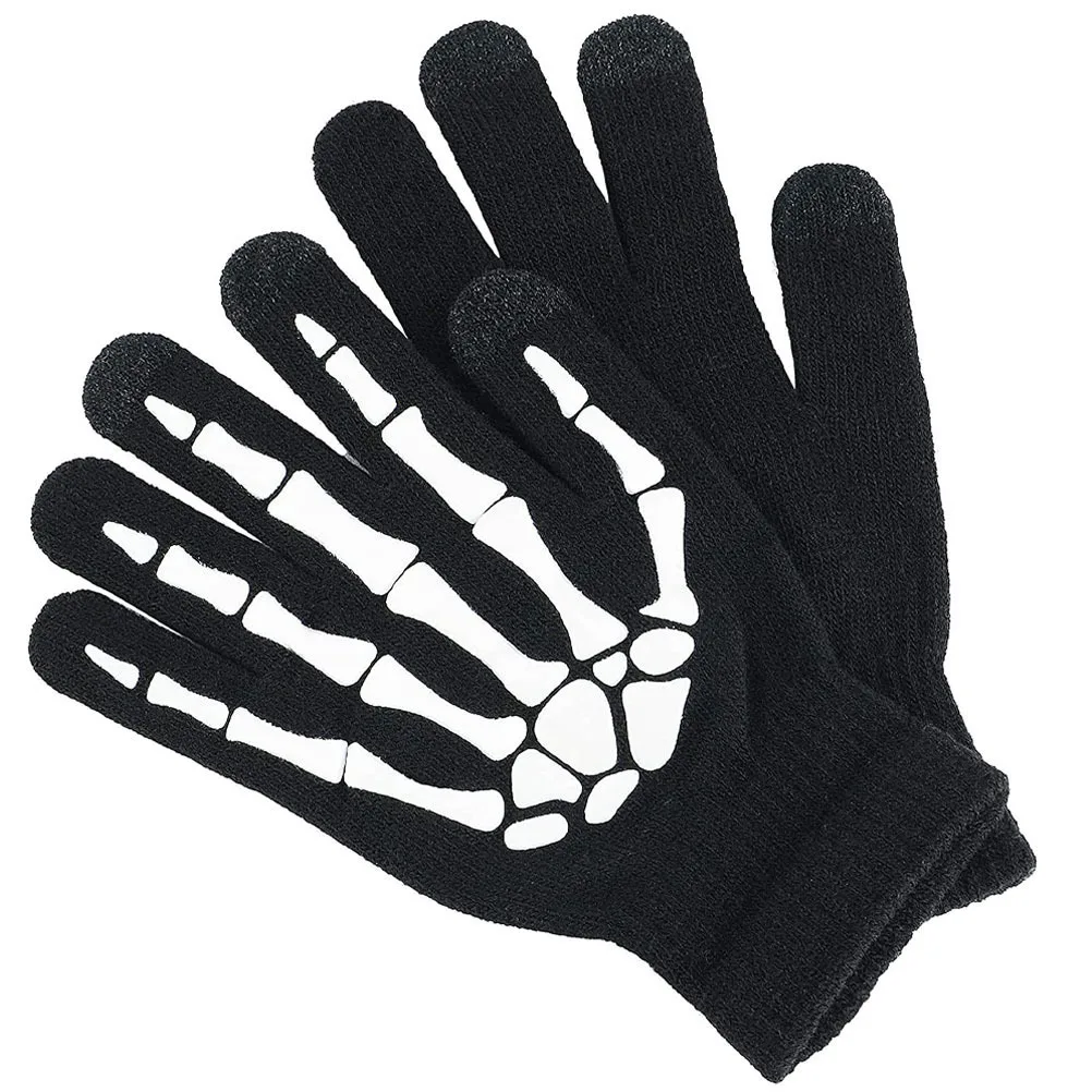 

1Pair Skull Bone Halloween Gloves Glow Dark Pattern Full Finger Warm Winter Riding Cycling Outdoor Party Gloves