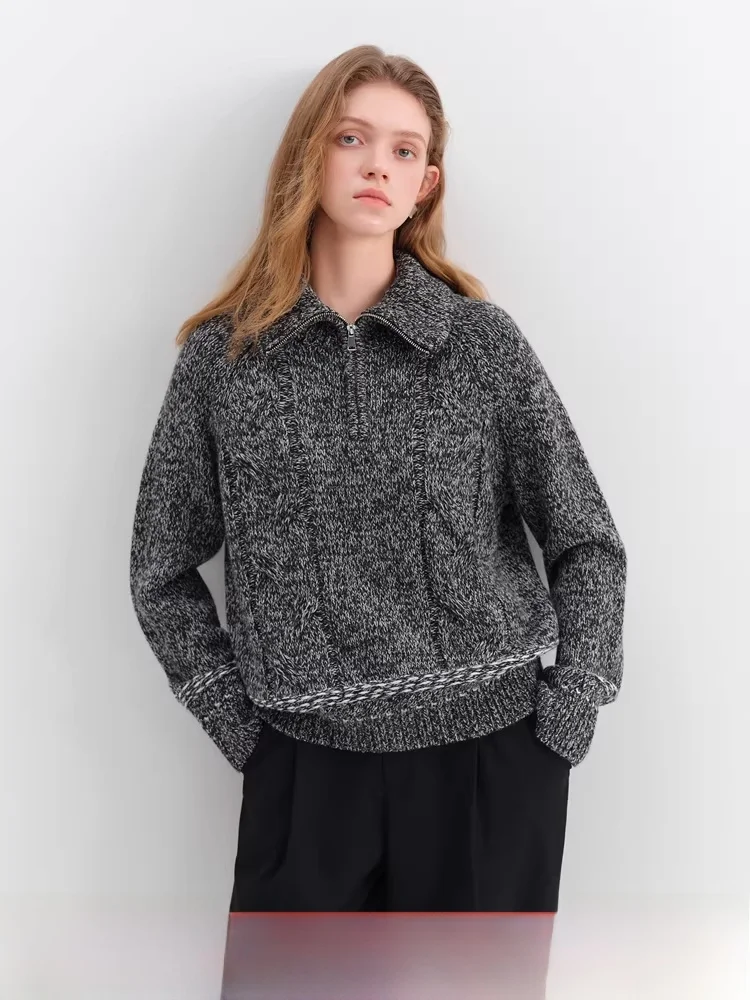 

LRT Retro Color Blo f Вязаный свитер на молнии Женский зимний новый мягкий акриловый длинный сверовый повседневный свободный крой