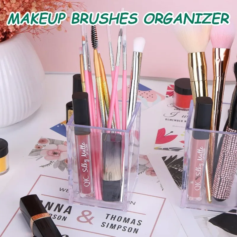 12pcs Clear Acrylic Makeup Brush Storage Holders Organizer Office School Transparent Pen Pencil Cups&Dressing Table Brush Holder