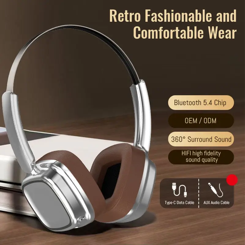 Headphone Gaming Nirkabel BT5.4 Berkualitas Tinggi Retro, Nyaman, Kulit, Dapat Disesuaikan, Model On-Ear & Over-Ear